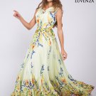 Light Yellow Draped Neck Floor Length Sundress with Multi-Color Floral Print