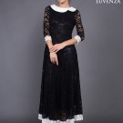 Retro A Line Silhouette Black Lace Maxi Dress with White Lace Trim