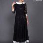 Retro A Line Silhouette Black Lace Maxi Dress with White Lace Trim