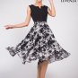 Black Ink Paint Style Floral Mini Dress with Pleated Top and Vented Neck