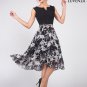 Black Ink Paint Style Floral Mini Dress with Pleated Top and Vented Neck