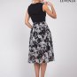 Black Ink Paint Style Floral Mini Dress with Pleated Top and Vented Neck