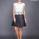 Black Mikado Mini Cocktail Dress with White Lace Peplum Top