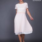Nude Pink Lace Chiffon Fit and Flare Mini Dress with Scalloped Neck and Layered Skirt