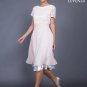 Nude Pink Lace Chiffon Fit and Flare Mini Dress with Scalloped Neck and Layered Skirt
