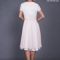 Nude Pink Lace Chiffon Fit and Flare Mini Dress with Scalloped Neck and Layered Skirt