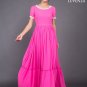 Fuchsia Chiffon Maxi Dress with Ruffled Skirt and White Lace Details