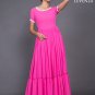 Fuchsia Chiffon Maxi Dress with Ruffled Skirt and White Lace Details