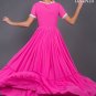 Fuchsia Chiffon Maxi Dress with Ruffled Skirt and White Lace Details