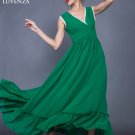 Sleeveless V Neck Green Chiffon Maxi Dress with White Lace Trim Details and Ruffled Skirt