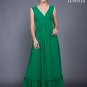 Sleeveless V Neck Green Chiffon Maxi Dress with White Lace Trim Details and Ruffled Skirt