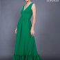 Sleeveless V Neck Green Chiffon Maxi Dress with White Lace Trim Details and Ruffled Skirt