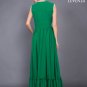 Sleeveless V Neck Green Chiffon Maxi Dress with White Lace Trim Details and Ruffled Skirt