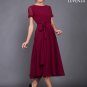 Short Sleeve Tea Length Maroon Chiffon Midi Dress with Sash