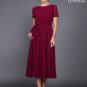 Short Sleeve Tea Length Maroon Chiffon Midi Dress with Sash