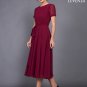 Short Sleeve Tea Length Maroon Chiffon Midi Dress with Sash