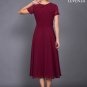 Short Sleeve Tea Length Maroon Chiffon Midi Dress with Sash