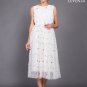 White Embroidered Floral Tulle Lace Midi Dress with Pleated Top