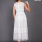 White Lace Tulle Midi Dress with Banded Top and Lace Trim Applique Skirt