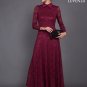 Long Sleeve Maroon Lace Maxi Dress with Shirt Collar