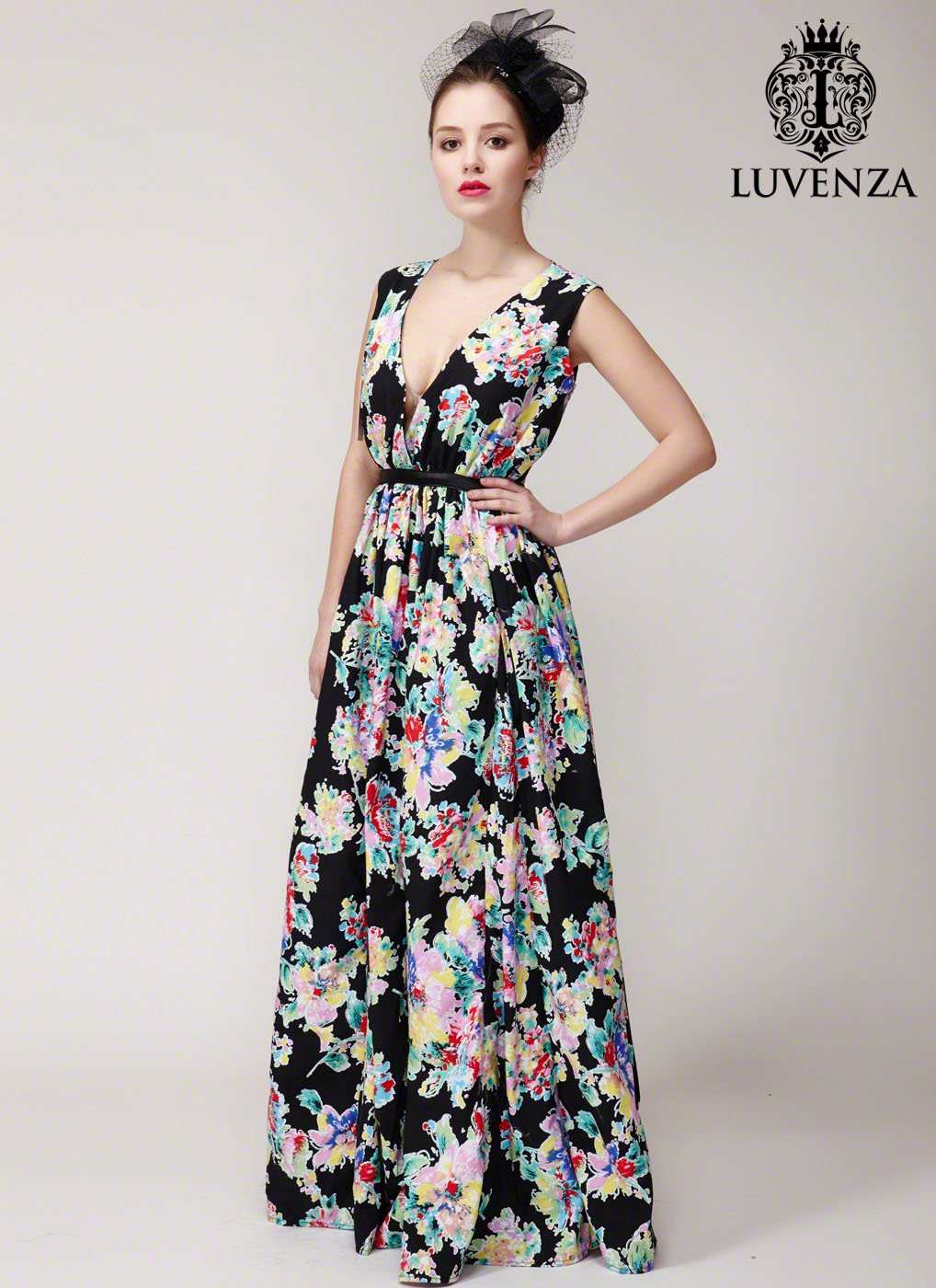 Sexy Open Back Multi-Color Neon Floral Print Floor Length Evening Dress
