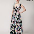 Sexy Open Back Multi-Color Neon Floral Print Floor Length Evening Dress