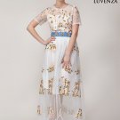 Floral Embroidered Organza Lace Light Blue Floor Length Maxi Dress