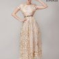 Champagne Tulle Lace Floral Embroidered Maxi Length Evening Dress