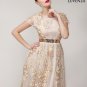 Champagne Tulle Lace Floral Embroidered Maxi Length Evening Dress