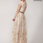 Champagne Tulle Lace Floral Embroidered Maxi Length Evening Dress