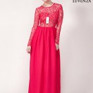 Maxi Length Open Back Sheer Lace Bodice and Chiffon Skirt Evening Gown