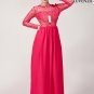Maxi Length Open Back Sheer Lace Bodice and Chiffon Skirt Evening Gown