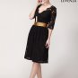 Sophisticated V Neck Knee Length Floral Lace Cocktail Dress with Satin Waist