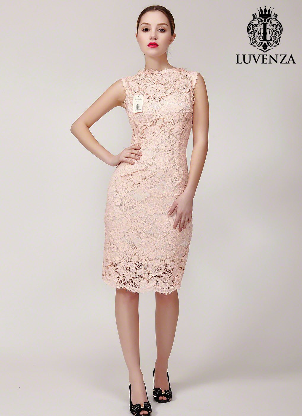 Nude Pink Fitted Short Floral Lace Cocktail Dress with Sweetheart Bust Line