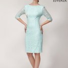 Aquamarine V Back Knee Length Prom Dress with Sheath Silhouette and Boat Neckline