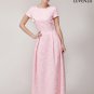 Short Sleeved Pink Floral Lace Maxi Length Formal Dress with Boat Neckline