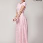 Short Sleeved Pink Floral Lace Maxi Length Formal Dress with Boat Neckline