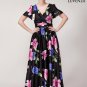 Versatile Short Sleeve V Neck Black Maxi Dress with Pink and Blue Flower Print