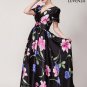 Versatile Short Sleeve V Neck Black Maxi Dress with Pink and Blue Flower Print