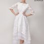 White Lace High Low Lace Wedding Dress with Exposed Organza Layered Skirt Hem