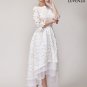 White Lace High Low Lace Wedding Dress with Exposed Organza Layered Skirt Hem