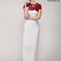 Red and White Chiffon and Floral Lace Maxi Length Formal Gown with Back Slit