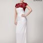 Red and White Chiffon and Floral Lace Maxi Length Formal Gown with Back Slit