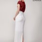 Red and White Chiffon and Floral Lace Maxi Length Formal Gown with Back Slit