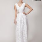 White V Neck Floral Lace Formal Evening Dress with Empire Waistline