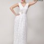 White V Neck Floral Lace Formal Evening Dress with Empire Waistline