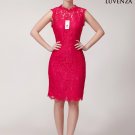 Deep Pink Floral Lace Sheath Silhouette Cocktail Mini Dress with Satin Bow Detail