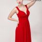 Open Back Red Maxi Length Evening Gown with Skirt Slit and Ruched Empire Waistline