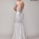 Deep V Back White Lace Satin Mermaid Silhouette Wedding Dress Evening Gown