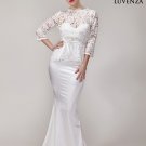 Long Sleeve Lace Peplum Wedding Gown with Satin Mermaid Skirt and Short Train